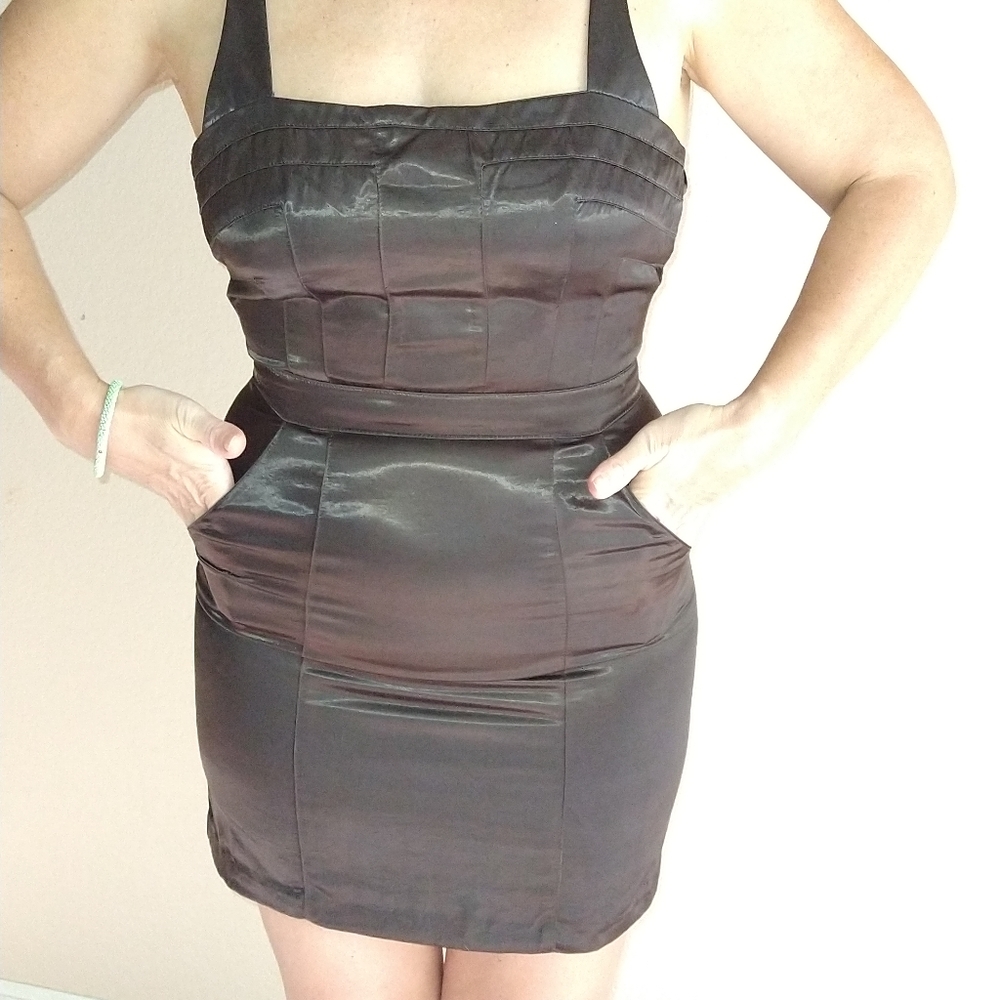 Brown Tank dress - Shiny- Sz Small